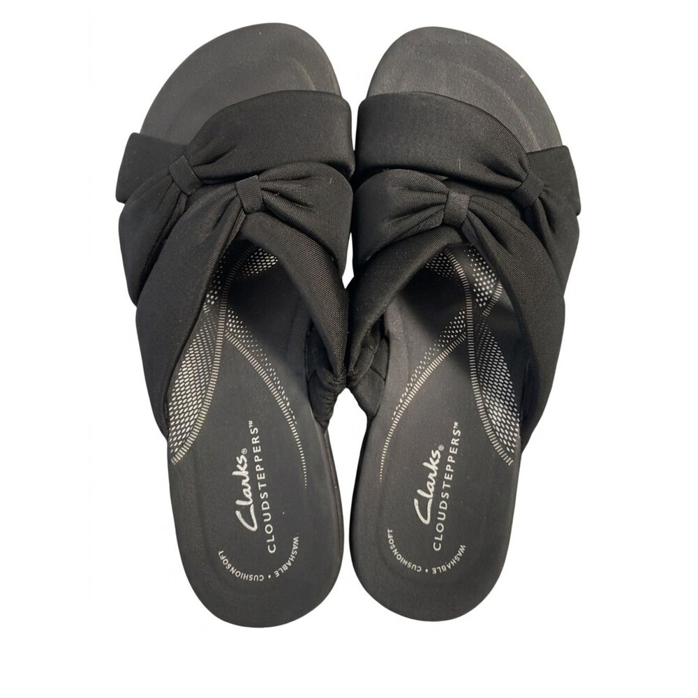 Clarks Cloudsteppers Black Bow Slide Sandals Women's Size 7.5.(run small)